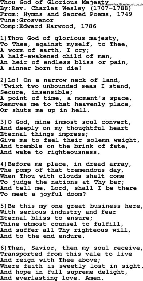 Methodist Hymn Thou God Of Glorious Majesty Lyrics With Pdf