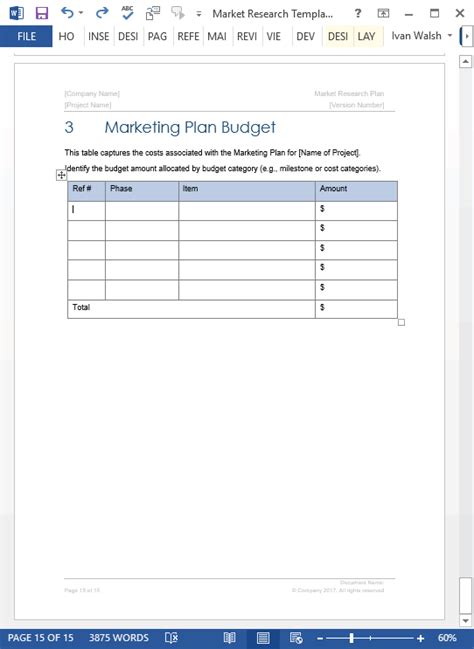 market research templates   ms word   excel