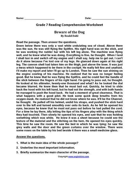 Grade Reading Comprehension Worksheets Pdf Amulette Reading Comprehension For Year Olds