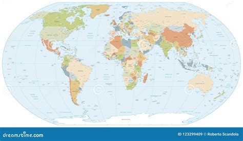 Robinson Projection Map Of The World Stock Vector Illustration Of