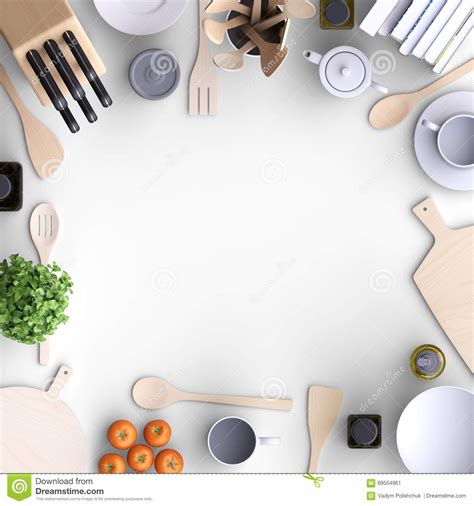 Top wood table blur chef cooking in bar restaurant background.for create product display or design key visual layout. Branding Mock Up Kitchen With Table And Kitchenware. Stock ...