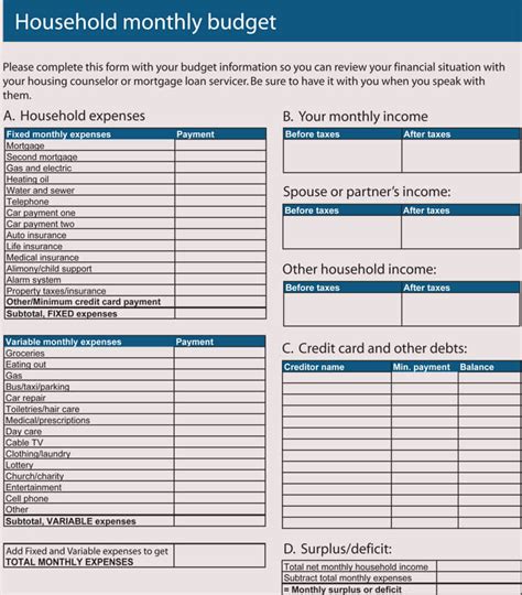 Great Budget Worksheet Printable Monthly Budget Worksheet