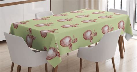 Apple Tablecloth Vintage Stalks With Leaves On Fruit With Retro Effect
