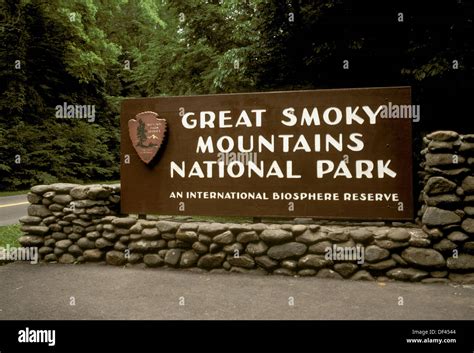 Great Smoky Mountain National Park Sign Entrance At Gatlinburg Stock