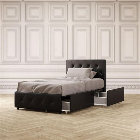 Dhp Dean Upholstered Bed With Storage Black Faux Leather Twin
