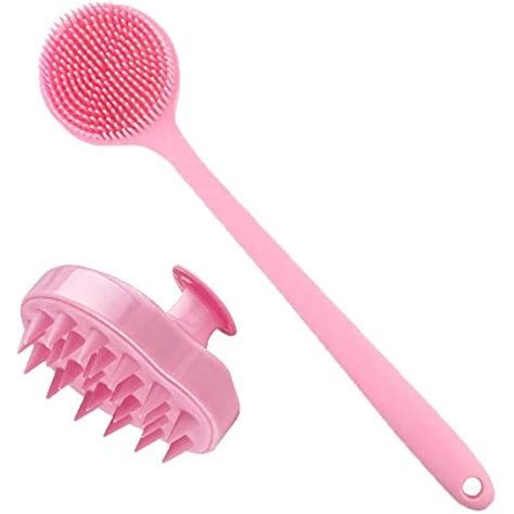 silicone shower body brush and hair scalp massager shampoo brush long handle ebay
