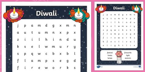 Hindu Diwali Word Search Hecho Por Educadores Twinkl
