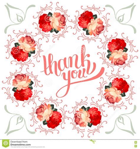 Calligraphic Thank You Post Card With Beautiful Flowers