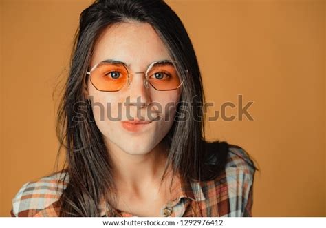 Studio Portrait Cute Young Brunette Girl Stock Photo 1292976412