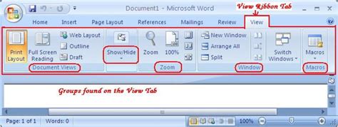Utilisation De Longlet Affichage De Microsoft Office Word 2007