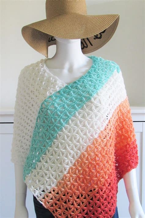 Edging with flowers and fans. 10 + Summer Poncho Free Crochet Patterns