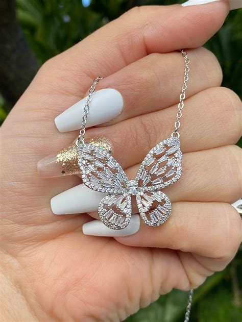 Diamond Butterfly Necklace Etsy