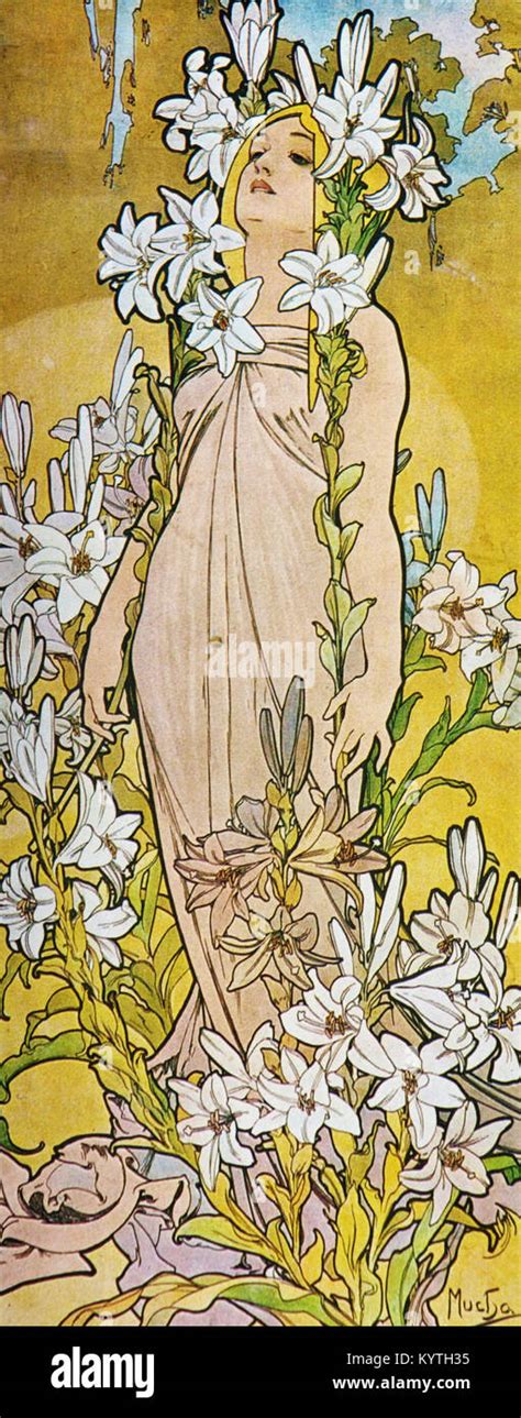 Alphonse Maria Mucha 1860 1939 Woman Yellow With Flowers Hi Res Stock