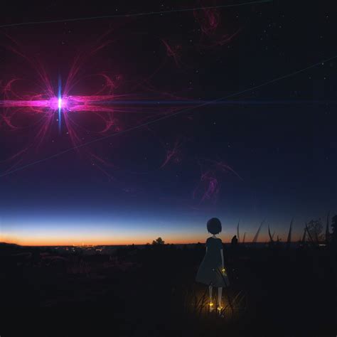 1080x1080 Resolution Anime Girl Staring At Night Sky 1080x1080