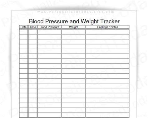 Blood Pressure And Weight Log Fillable And Print And Write Pdf Etsy