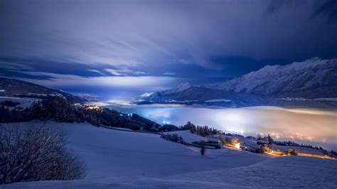 Winter Night Mountains Hd Wallpapers Wallpaper Cave