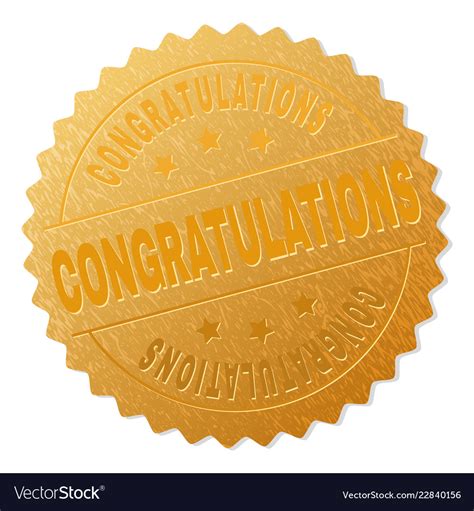 Golden Congratulations Medal Stamp Royalty Free Vector Image