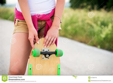 Teenage Girl With Skateboard Stock Photo Image Of Woman