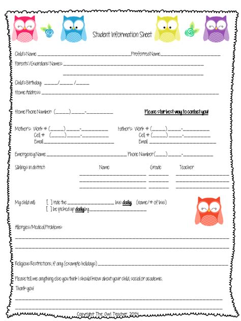 A Great Free Download Of A Student Information Sheet To Have Parents