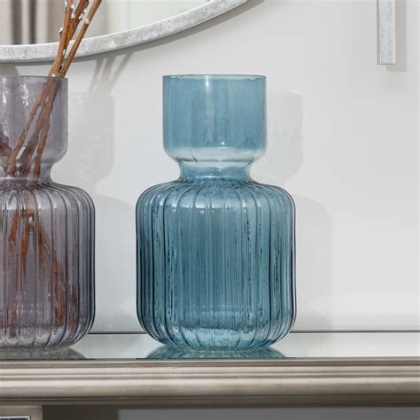 Blue Ribbed Glass Vase Mm33436