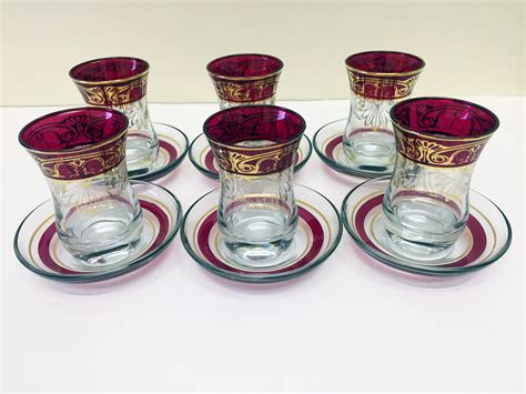 Traditional Designer Turkish Tea Glasses Elegant Cay Bardagi Cups Saucers 12pcs Turkishzone