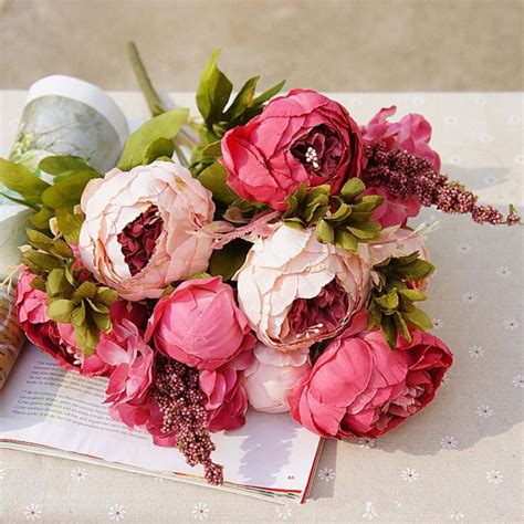 Silk peony flowers for sale. Cheap Artificial Peony Silk Fake Flowers Decorative Party ...