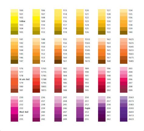Free Sample Pantone Color Chart Templates In Pdf