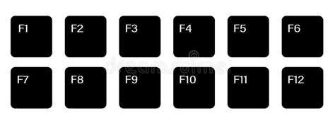 Set Of Auxiliary Keyboard Keys From F1 To F12 Drawn In Ink And Blue