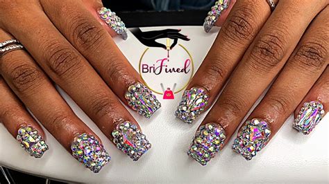 How To Short Bling Acrylic Nails Brifined Youtube