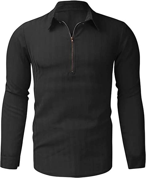 Men Long Sleeve Striped Zipper Shirts Casual Business Fit Blouse Slim