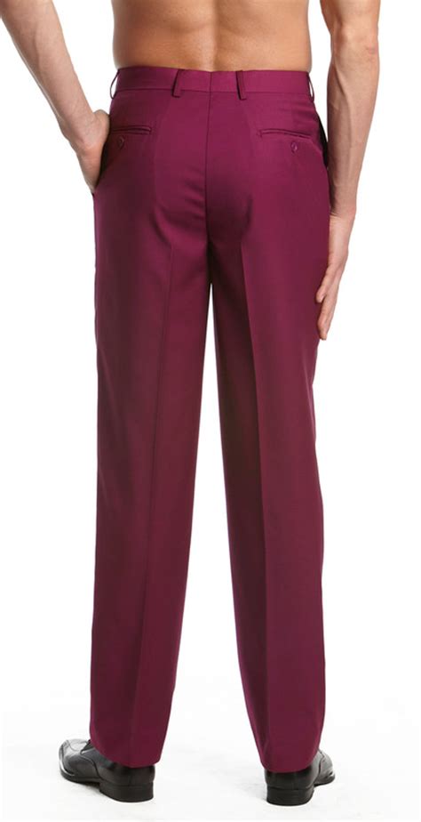 Mens Solid Burgundy Dressy Pants By Concitor Clothing