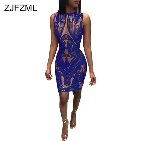 buy mesh see through sexy plus size dresses 2018 women sleeveless shiny sequins