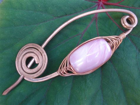 hammered copper wire scarf shawl pin wire wrapped pink fibula etsy shawl pins handmade