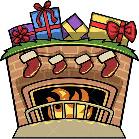 Fireplace With Christmas Stockings Cartoon Vector Clipart Friendlystock