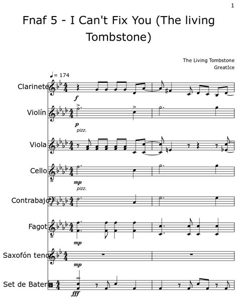 Fnaf I Can T Fix You The Living Tombstone Sheet Music For Clarinet Violin Viola Cello