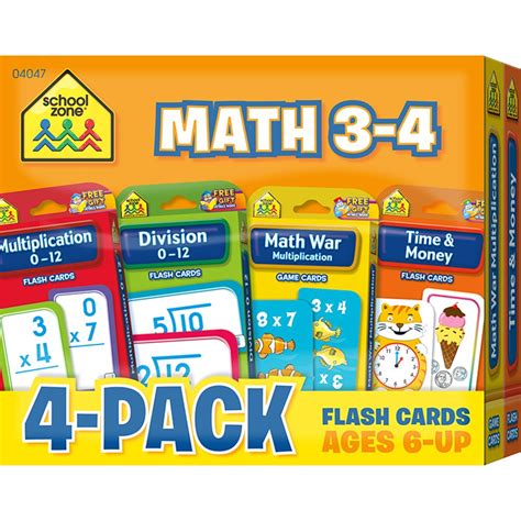School Zone Math 3 4 Flash Card 4 Pack Szp04047 School Zone