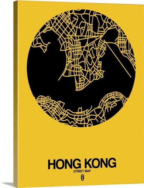 Hong Kong Street Map Yellow Canvas Wall Art Print Hong Kong Home Decor