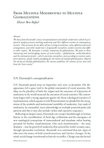 (PDF) Eliezer Ben-Rafael From Multiple Modernities to Multiple Globalizations | Gerhard Preyer ...