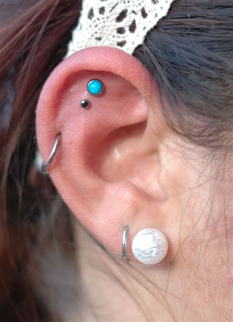 Turquoise And Black Cz In A Super Cute Upper Ear Piercing Northeast