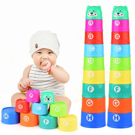 Educational Rainbow Stacking And Nesting Cups Baby Building Set 9 Pieces