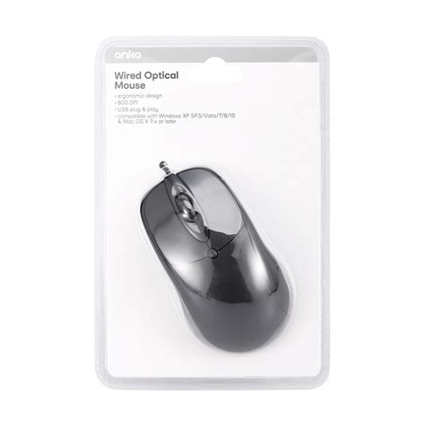 Wired Optical Mouse Black Kmart