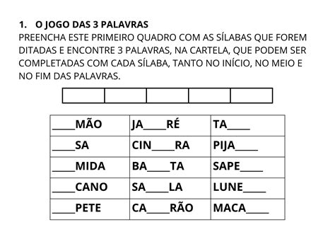 Brincando com as sílabas Planos de aula º ano Língua Portuguesa