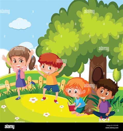 Students Playing In Playground Illustration Stock Vector Image And Art