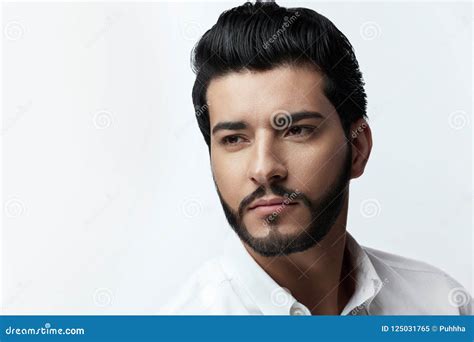Handsome Man With Hair Style Beard And Beauty Face Portrait Stock