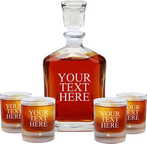 Personalized 5 Pc Custom Engraved Whiskey Decanter Set Decanter And 4 Glasses Ts Set