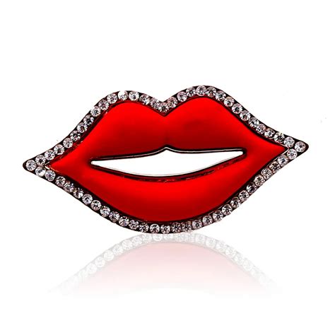 Sexy Fire Red Lips Brooch Pins Women Mouse Broches Brooches Gold Color Crystal Ladies Lapel Pins