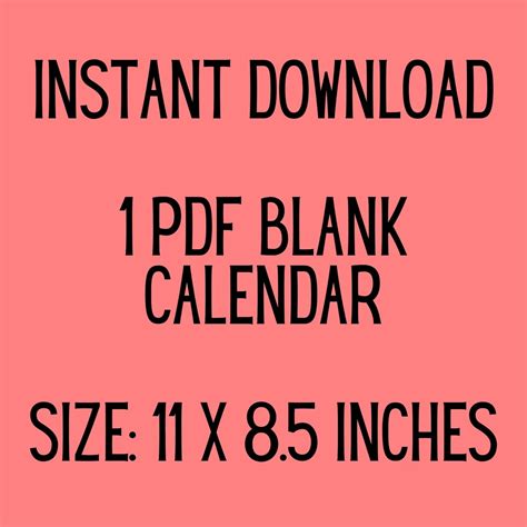 Blank Monthly Calendar Printable Minimalist Calendar Etsy