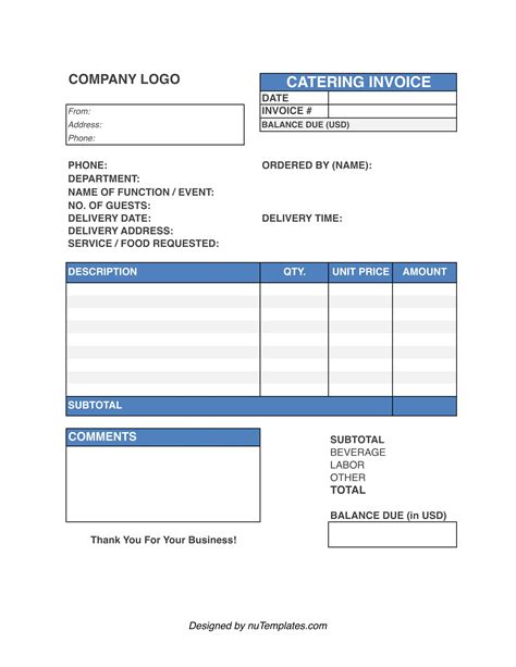 Free Printable Catering Invoice Template