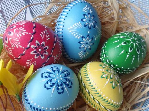 Set Of 5 Pysanky Eggs Decorated Chicken Eggs Wax