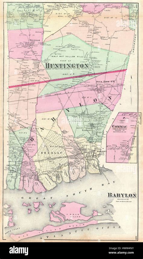 1873 Beers Map Of Babylon And Huntington Long Island New York